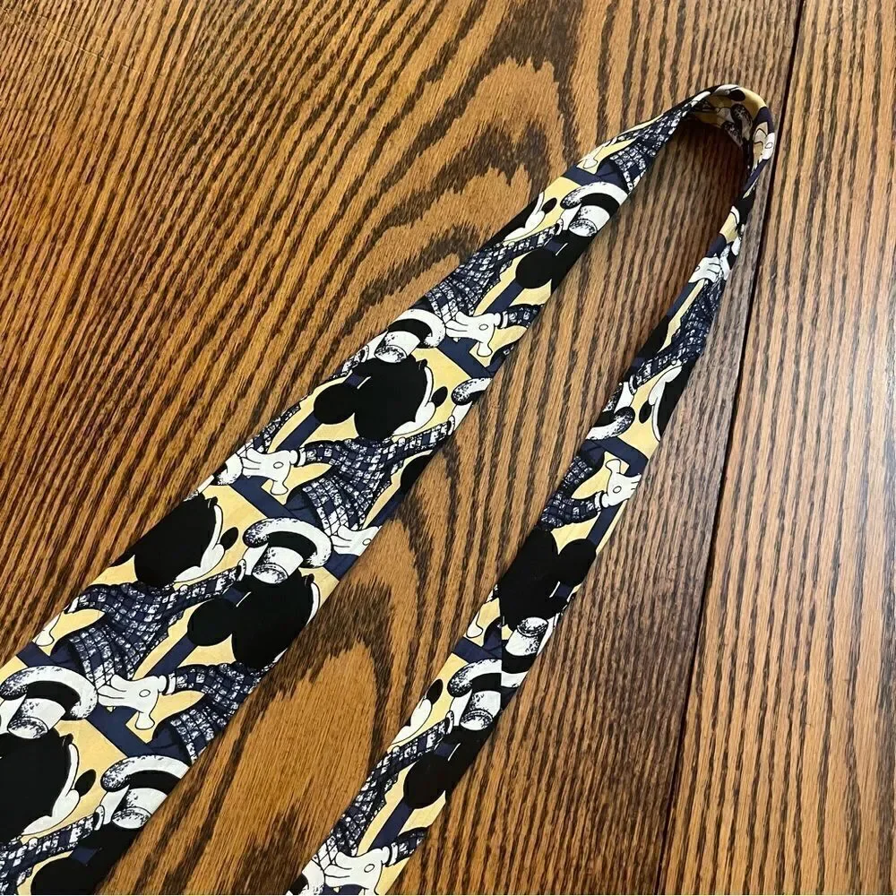 Vintage 90s Disney Mickey Mouse Showtime Silk Novelty Tie Plaid Statement EUC